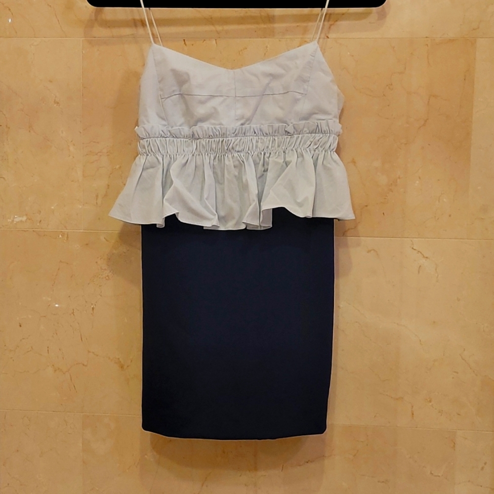 WOMEN'S ZARA NAVY AND LIGHT BLUE RUFFLE BABYDOLL MINI DRESS